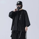 Threebooy Techwear T-shirt Punk Gothic Clothes Goth Clothes Summer Short Sleeve T-shirts Coat Japanese Style Streetwear Hip Hop