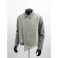 Threebooy Men Jacket Lapel Collar Faux Two Layer Diagonal Placket 2024 Trendy Outwear Casual Urban Streetwear Host Apparel Stage Clothing