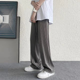 Threebooy Classic Summer Men Casual Trousers Thin Ice Silk Solid Color Elatic Waist Straight Loose Pants Comfortable Streetwear