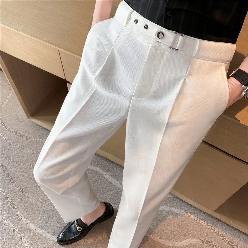 Threebooy  New Summer Fashion Men's Plaid Suit Pants Slim Fitted England Style Business Dress Trousers Luxury Clothing Man 29-36