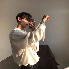 Threebooy Japanese Fashion High-end White Shirts Men Women Korean Version 2025 New Trendy Design Solid Color Handsome Long-sleeved Tops