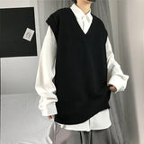 Threebooy Spring New Korean Fashion Men Pullover Oversized Sweater Vest Male Loose Casual Harajuku Waistcoat Knit Vest for Men