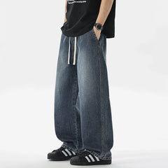 Threebooy  Men's Jeans American Loose Wide-leg Loose Straight Casual Trousers Street Hip-hop Baggy Jeans Black Grey  Blue Streetwear Men