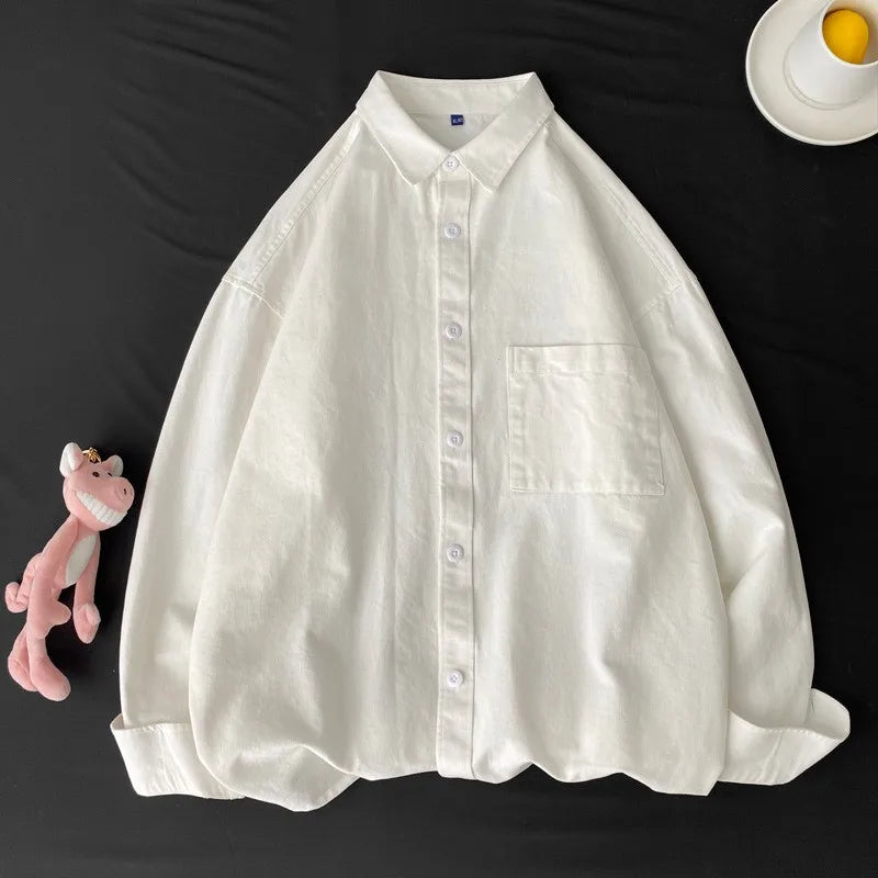 Threebooy New Men Luxury Korean Style Shirts Casual Long Sleeve Drapped Solid Color Button-down Cardigan Fashion Japanese Blouse 2025 New