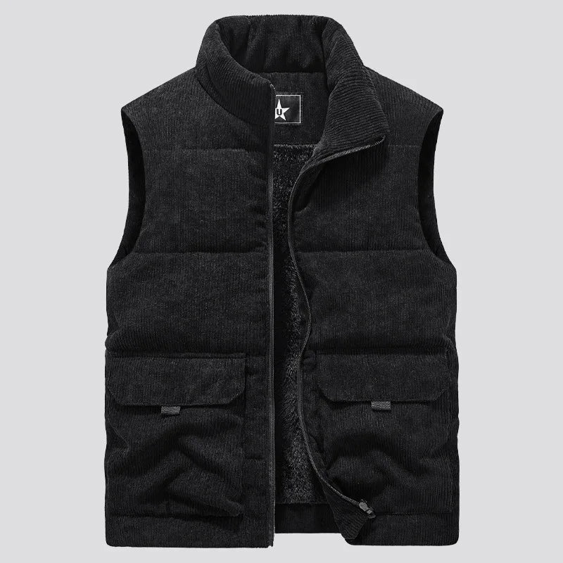 Threebooy Corduroy vest men autumn winter with standing collar large vest warm cotton jacket
