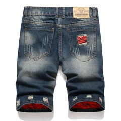 Threebooy  New Summer Vintage Washed Men Denim Shorts Casual Fashion Street Wear Ripped Hole Patches Distressed Male Straight Jeans Shorts