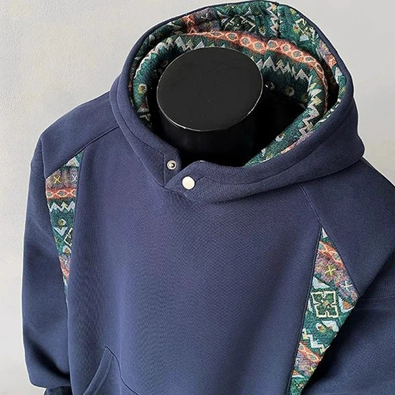 Threebooy  New American Retro Men's Hooded Sweatshirt Casual Harajuku Navy Patchwork Long Sleeve Pullover Autumn High Quality Hoodies M-3XL