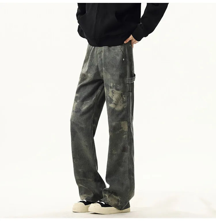 Threebooy High quality Jeans Leopard Personality design Pockets Jeans Male American Style High Street Denim Pants Classic Denim Trousers
