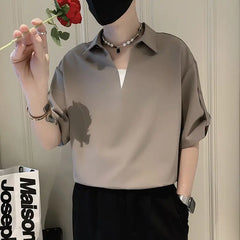 Threebooy  High-end V-neck POLO Shirt Men's Summer Fashion Brand Pixie Short-sleeved T-shirt 2025 New Casual Men's Top