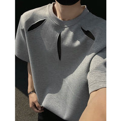Threebooy Summer Hollow Mesh T Shirt Men Short Sleeve Patchwork Casual Men Clothing Streetwear Fashion Camisetas Gray/Black/White