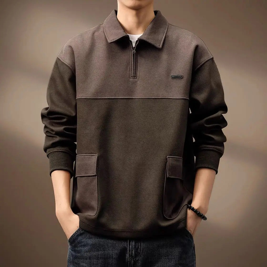 Threebooy  Fashion High Street Sweatshirts Skin Texture American Style Lapel Men Autumn Pockets Loose Long Sleeve Gradient Casual Hoodies
