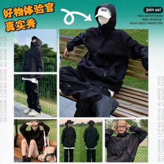 Threebooy Autumn Winter Men's Black Knight American Long Sleeve Hoodies New Loose Functional Workwear Hooded Jacket Coat