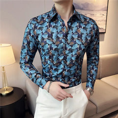 Threebooy Men's Summer High Quality Casual Long Sleeve Shirt/Male slim fit printing Autumn Clothes camisa masculina Shirts S-3XL