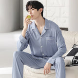 Threebooy Autumn Pajamas Sets Men Long Sleeve Modal Cotton Thin Teenage Boys' Large Size Spring Outwear Home Cloth Suit Sleepwear Male