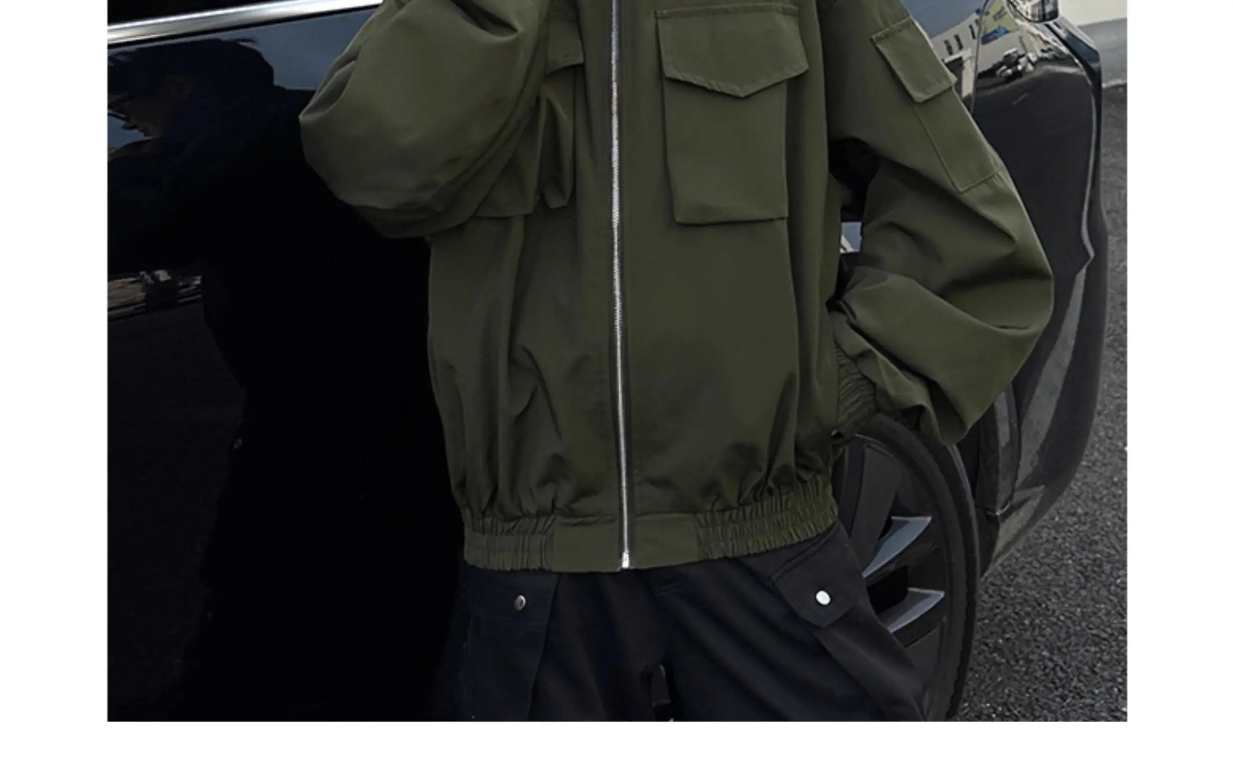Threebooy Outdoor Work Jacket Men's Spring Autumn American Retro Zipper Coat Silhouette Bomber Handsome High Street Flying Work Jacket