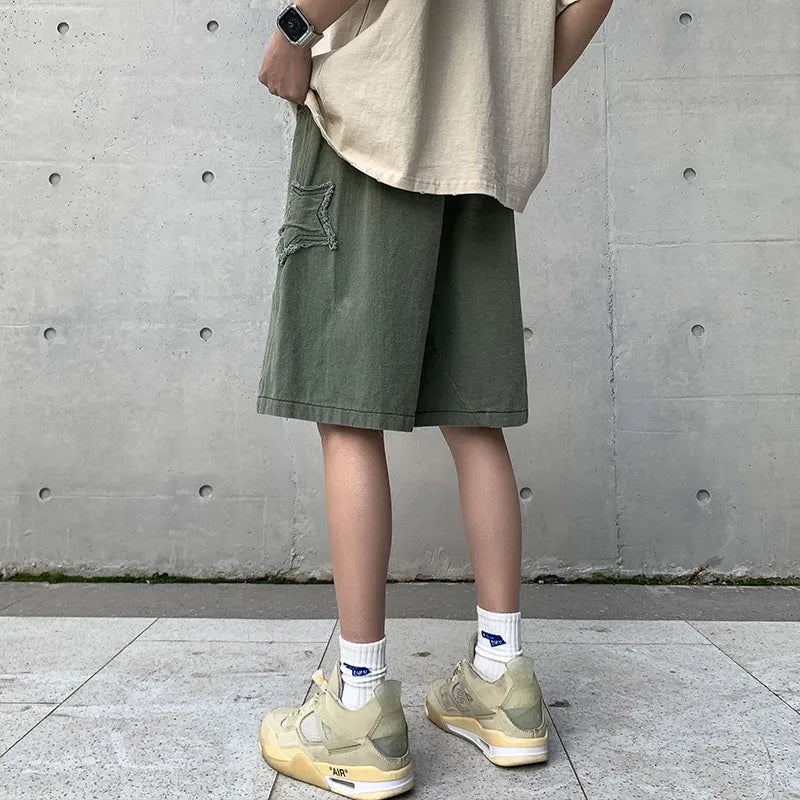 Threebooy  Summer Shorts Men Loose spodenki meskie Vintage Denim Basic SimpleHot Sale High Waist Leisure Ulzzang Streetwear Short
