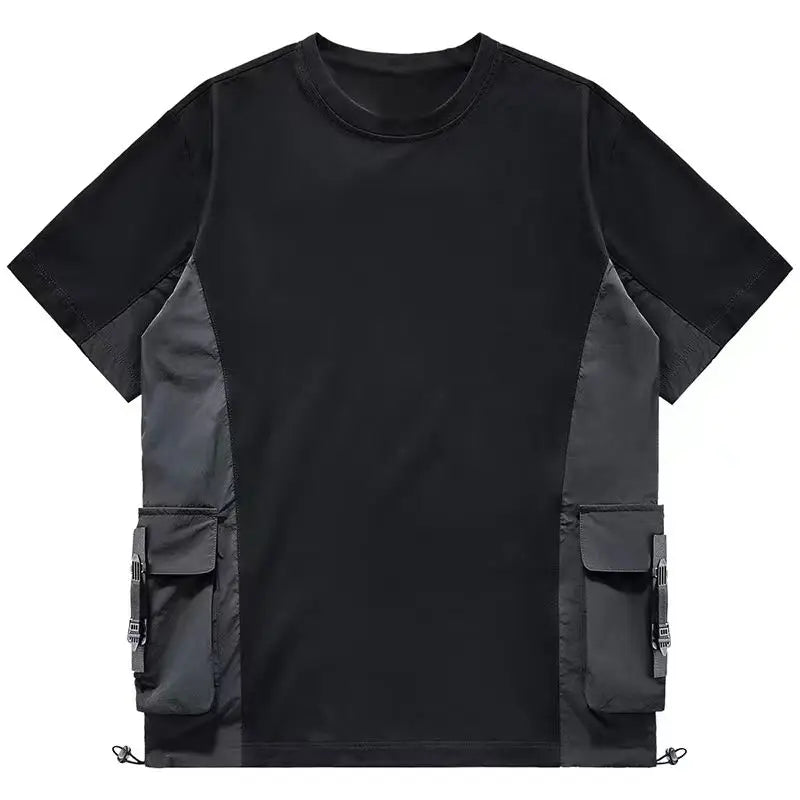 Threebooy Summer Heavy Industry Short-sleeved T-shirt Men's Functional Multi-Pocket Color Blocked Half-sleeved T-shirt Fashion Trend Tops