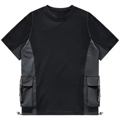Threebooy Summer Heavy Industry Short-sleeved T-shirt Men's Functional Multi-Pocket Color Blocked Half-sleeved T-shirt Fashion Trend Tops