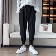 Threebooy Summer Elastic Waist Drape Suit Pants Men Business Office Casual Pants Male Fashion Loose Social Party Formal Trousers 3XL