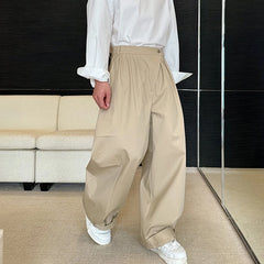 Threebooy Original Pleated Splicing Design Plain Straight Pants 2024 Spring New Men's Fashion Loose Street Wide Leg Trousers