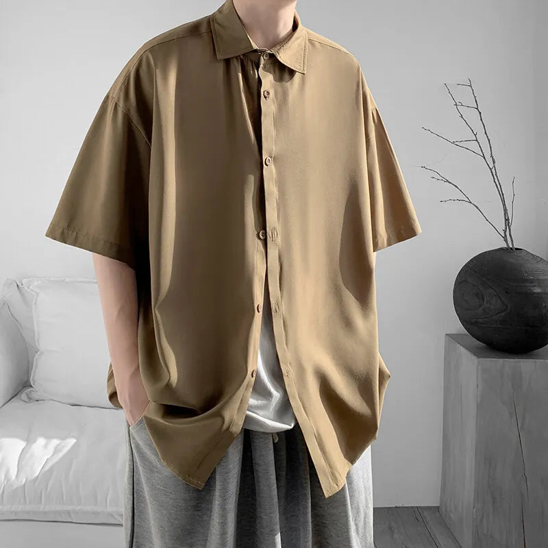 Threebooy  Summer Ice Silk Soft Korean Casual Short Sleeved Shirts
