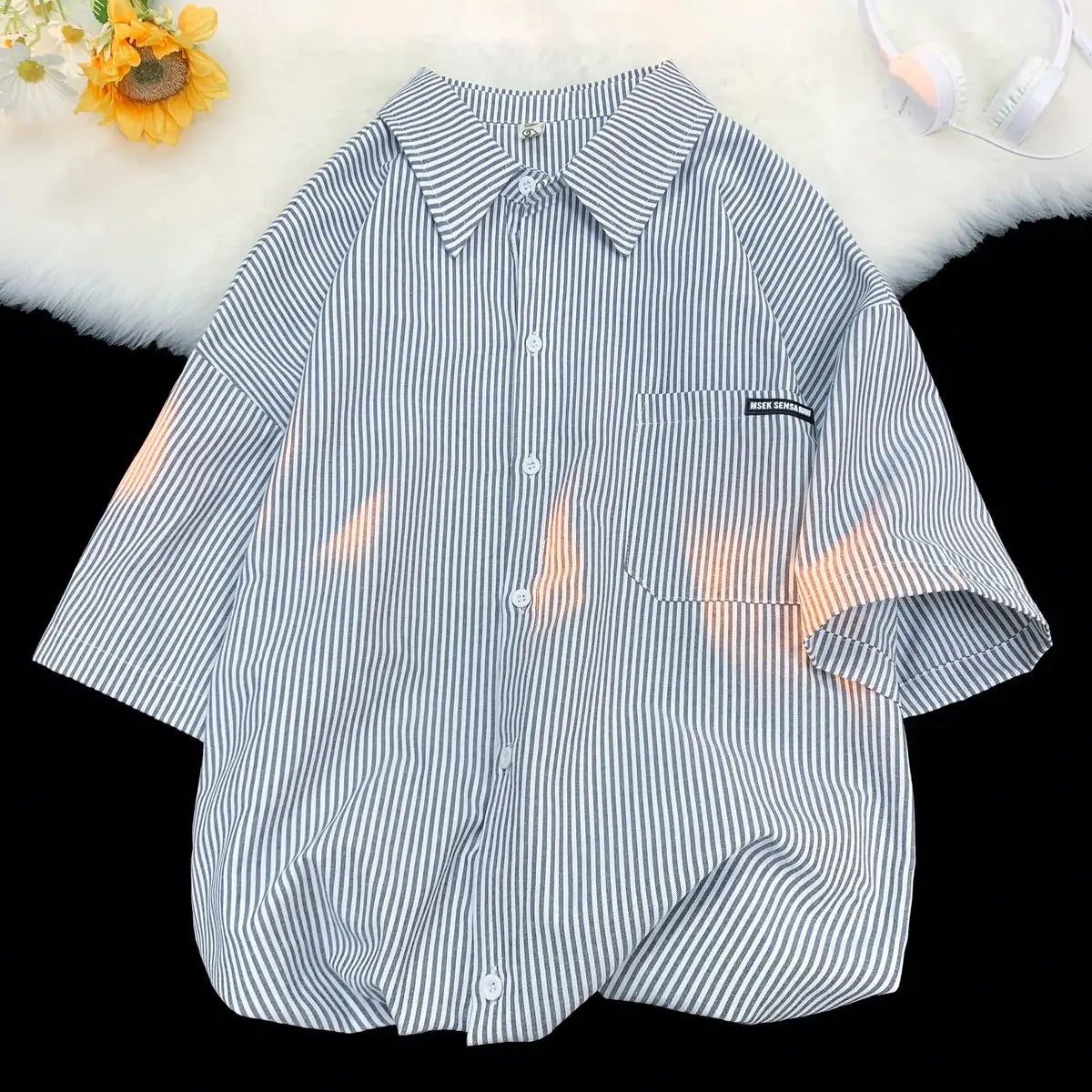 Threebooy  Japanese Striped Fashionable Short-sleeved Shirt Men Summer Thin Fashion Loose and Versatile Student Casual Shirt Aesthetic