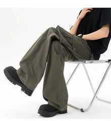 Threebooy  Cotton Wide Leg Cargo Pants man Loose Fit Multi Pocket Casual Streetwear Comfortable Workwear Trousers Men Trendy Fashion