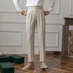 Threebooy Men's Light Luxury Naples Slim-fit Dress Pants Fashion Casual Solid Color British Retro Premium Elegant Popular Leisure Trousers