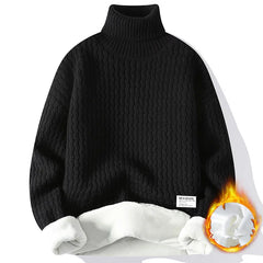 Threebooy New Winter Fleece Turtleneck Sweater Men Warm Knit Pullovers Mens Casual Knitted Sweaters Solid Color Turtleneck Knitwear Man