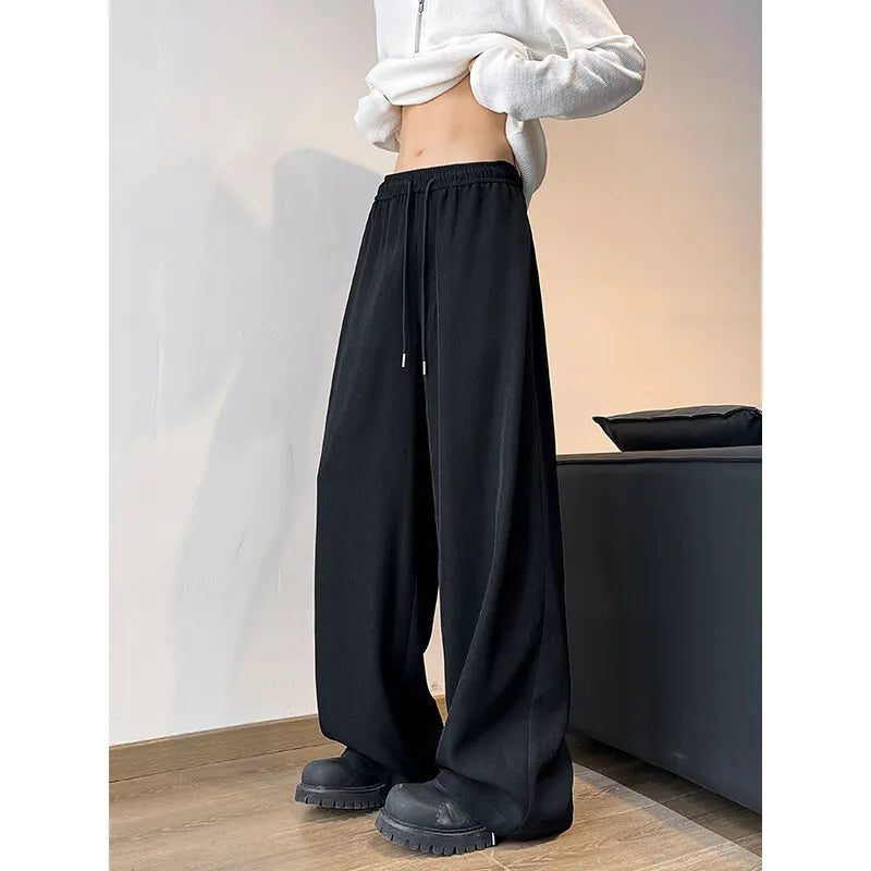 Threebooy new Spring Summer Fashion Casual Pans For Men Streetwear Solid Color wide Pants Elastic Waist Wide Leg Men's Joggers