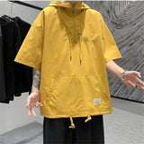 Threebooy Men's Summer Hoodies Casual T-shirt Solid Color Harajuku Style Hooded Tshirts Male Loose Pullovers