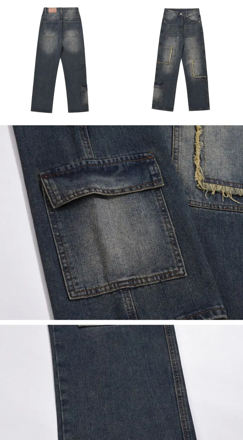 Threebooy American street men and women spring and autumn straight tube washed workwear jeans for couples loose retro casual pants y2k