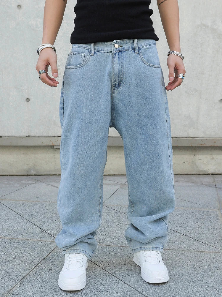 Threebooy  Spring Autumn Men Baggy Jeans Oversize Straight Loose Casual Denim Trousers Solid Color Streetwear Fashion Y2k Wide Leg Pants