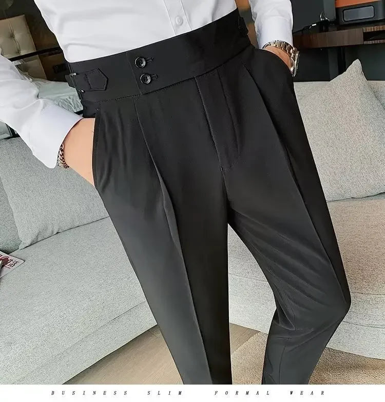 Threebooy Nadir Coffee Color Men's Trousers Classic Trendy Paris Button Single Pleat Slims Smooths Your Silhouette Business Casual Pants