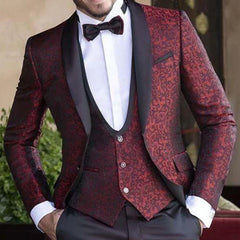 Threebooy  Luxury Floral Men Suits for Wedding Prom 3 Piece Groom Tuxedos Party Banquet Fashion Male Suit Jacket Vest with Black Pants