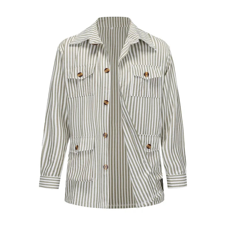 Threebooy  Spring Clothing Men's Light Luxury Long Sleeve Striped Pocket Shirt Casual Streetwear Button-down Shirt with Belt S-5XL 2025 New