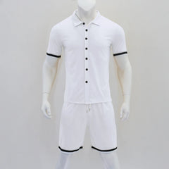 Threebooy New Summer Foreign Trade Men's Trend Solid Color Polo Collar Buckle Casual Short Sleeve Shorts Set Now