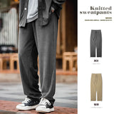 Threebooy Workwear Retro Knitted Elastic Waist Guard Pants Drawstring Sports Straight Tube Wide Leg Long Pants Men's Autumn