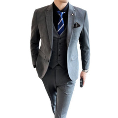Threebooy  Men's Korean Slim Fit 3-Piece Suit Double Breasted 5XL Business Formal Wedding Groom Best Man Career Office Outfit