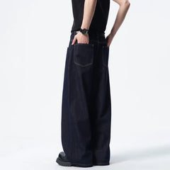 Threebooy Men Dark Blue Loose Drag Floor Length Jeans Classic Straight Leg Denim Pants Wholesale Hot Sale Minimalist Casual Streetwear
