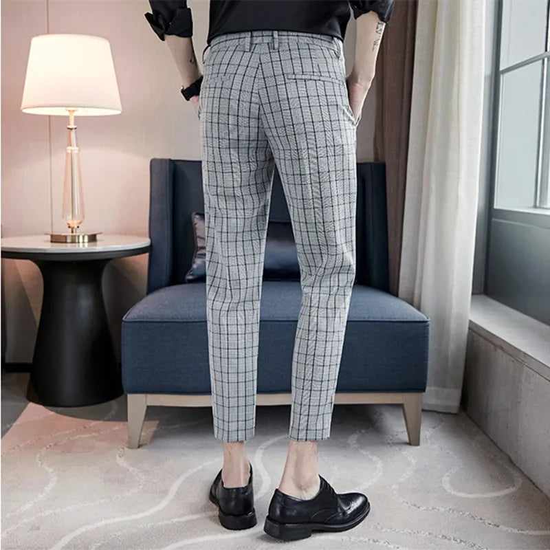 Threebooy Formal Pants Men Trousers British Style Mens Plaid Pant Pantalon Costume Spring Autumn Plaid Casual Dress Pants Men Social