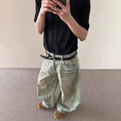 Threebooy  Summer New Men's Solid Color Korean Jeans Y2k Harajuku Retro Casual Fashion Trend Street Hip-hop Simple Loose Men's Bottoms