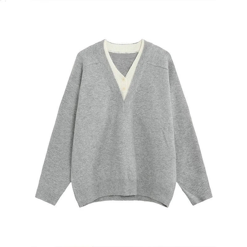 Threebooy Men's Color-blocking Patchwork V-neck Sweater Light Luxury Knitted Long Sleeve Pullover Autumn Korean Trendy Male Clothing M-2XL