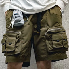 Threebooy Casual Streetwear Outdoor Summer Shorts Men's Trend Olive Green Solid Pants Multi Pocket Work Suit Shorts Men's Straight Half length Pants Men's