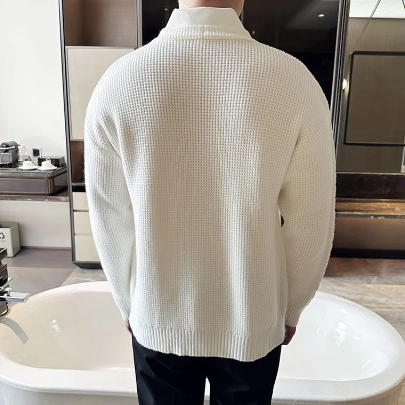 Threebooy Men's Cardigan Sweaters Jackets Cotton Knitted Solid Color Knitwear Long Sleeve Loose Button Knitting Male Casual Clothing New