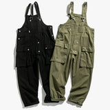 Threebooy INS Style Straight Leg Pants Bib Coverall Japanese Retro Cargo Overalls Men's Loose Large Size Worker Work Clothing Jumpsuit