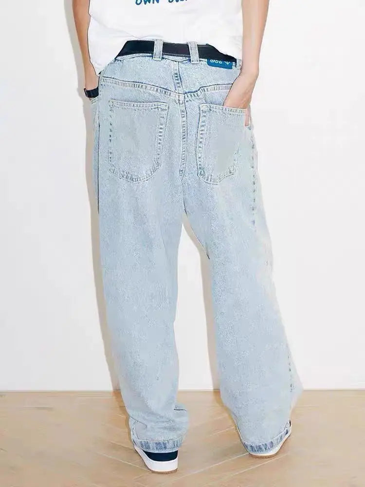 Threebooy Vintage BIGBOY loose simple embroidered denim pants new streetwear wide leg loose denim pants fashionable straight pants