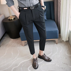 Threebooy  Summer Fashion Mens Pants Slim Fit Business Casual Long Trousers Office Men's Skinny Suit Pants Solid Color Trousers 28-36