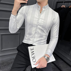 Threebooy  Autumn New Striped Long Sleeve Shirt Men's Korean Slim Business Dress Shirts Casual Streetwear Social Party Tuxedo Chemise Homme