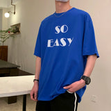 Threebooy Summer Men's Fashion Trend Round Neck T-shirt Letter Printing Blue Tshirts Short Sleeve Cotton Loose Clothes T Shirts M-XL